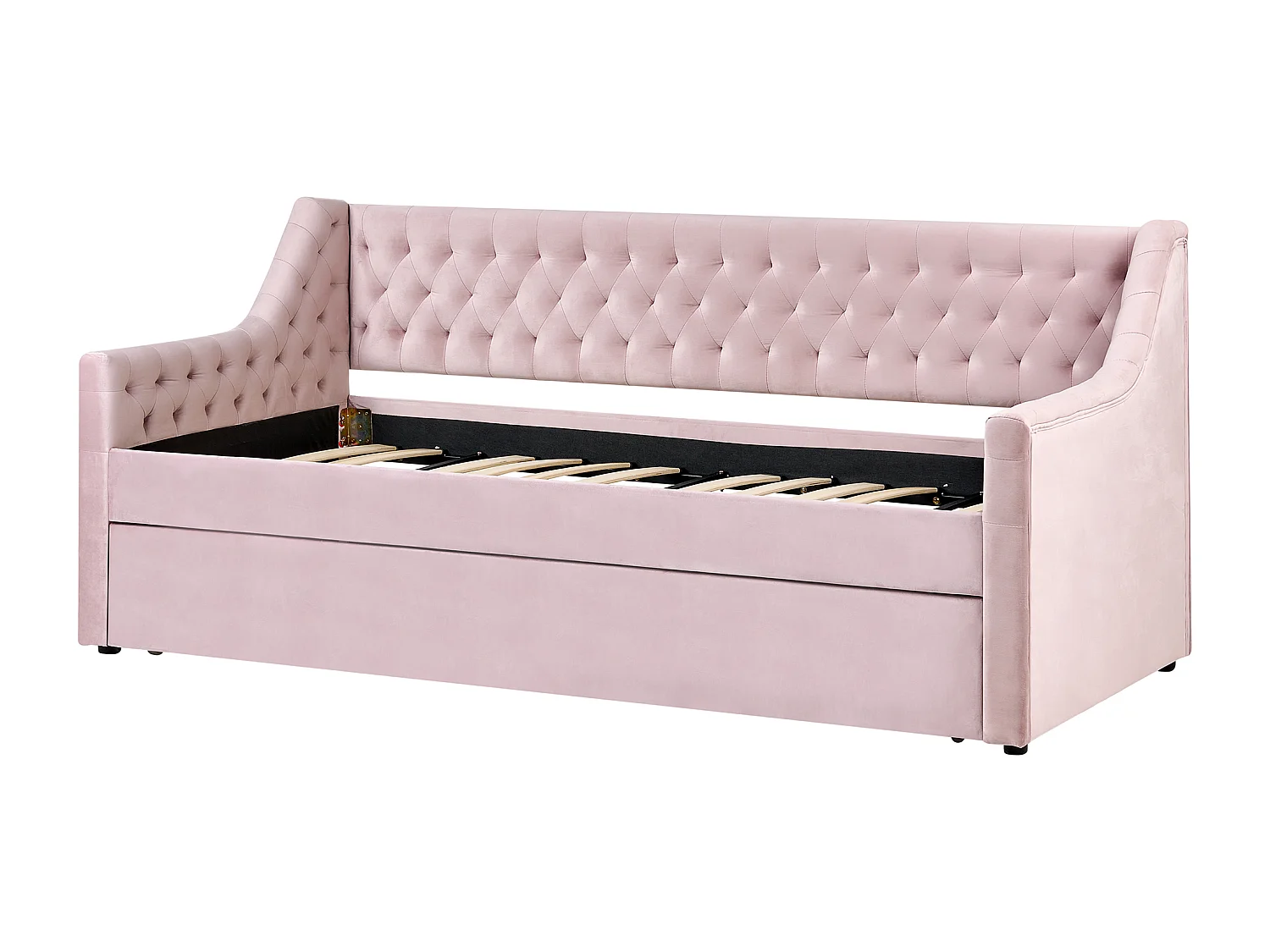 Lit gigogne Velours MONTARGIS 90 x 200 cm Rose