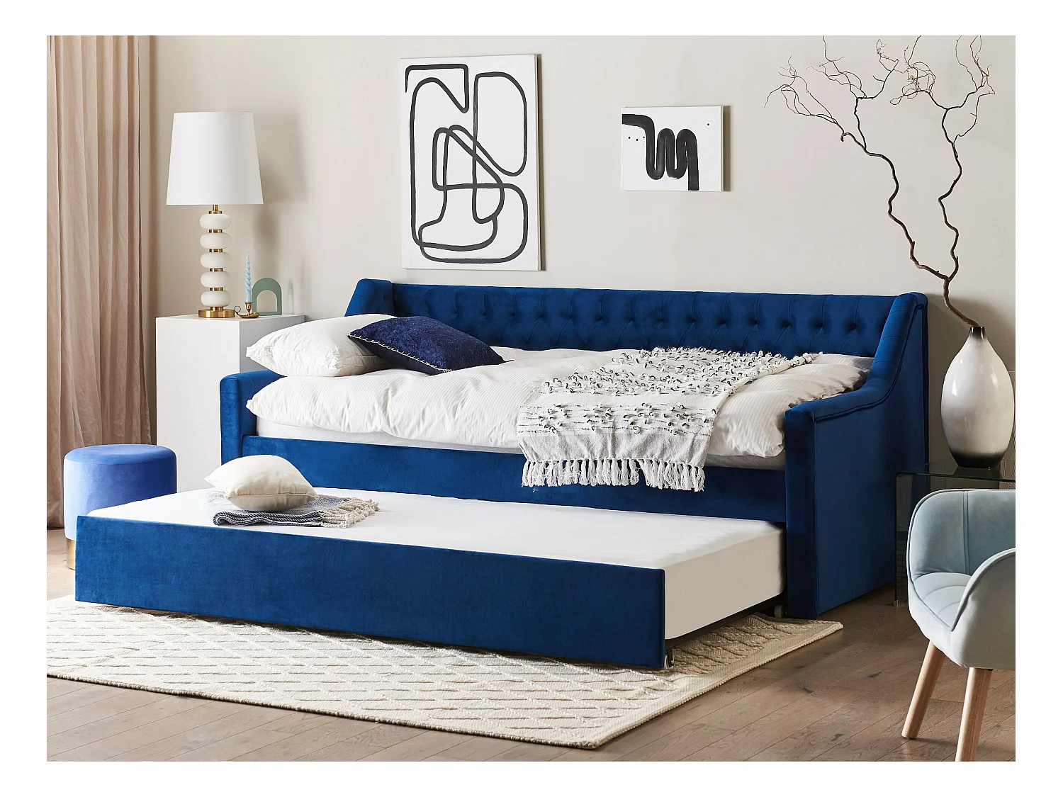 Lit gigogne Velours MONTARGIS 90 x 200 cm Bleu marine