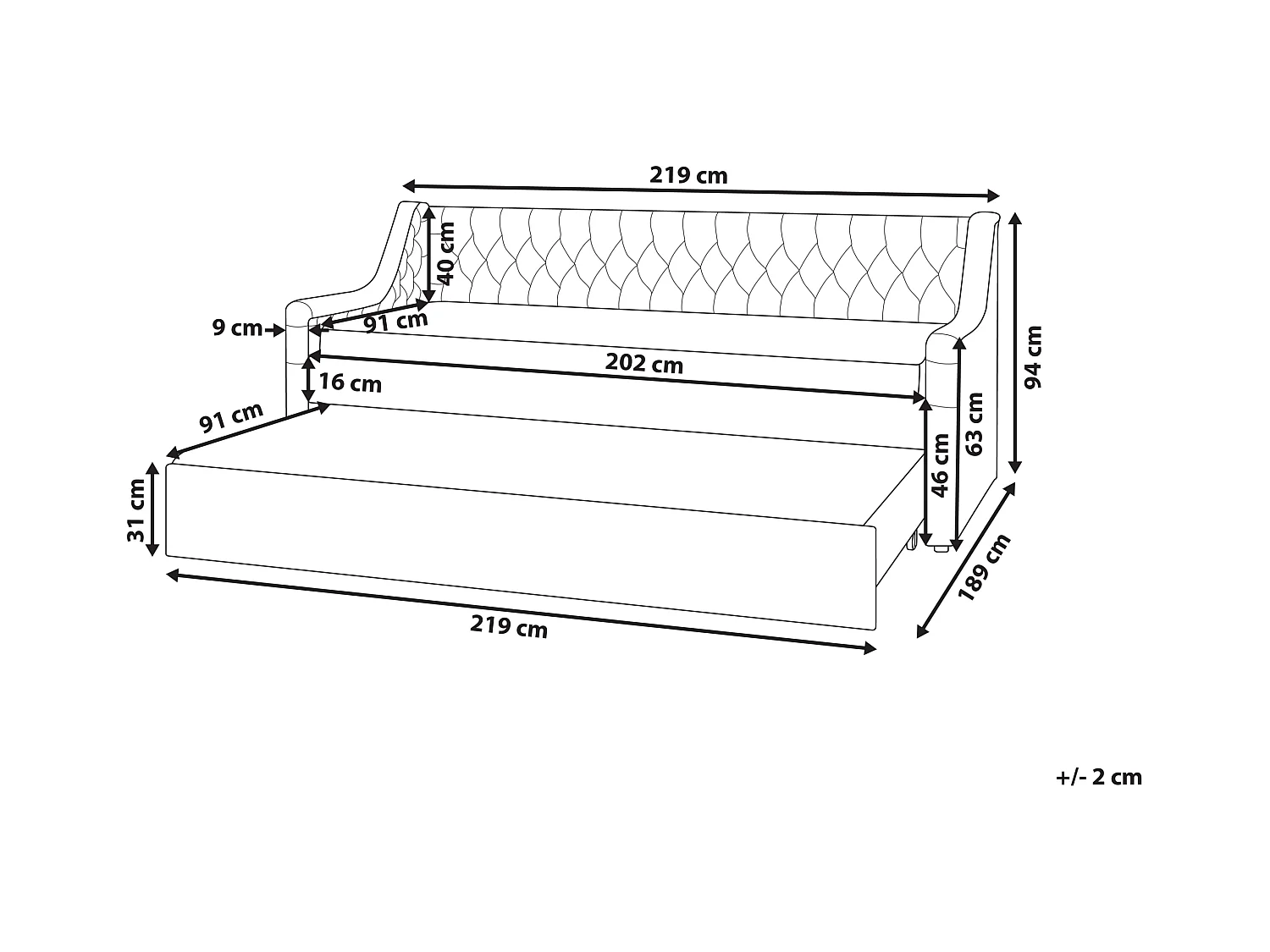 Lit gigogne Velours MONTARGIS 90 x 200 cm Bleu marine