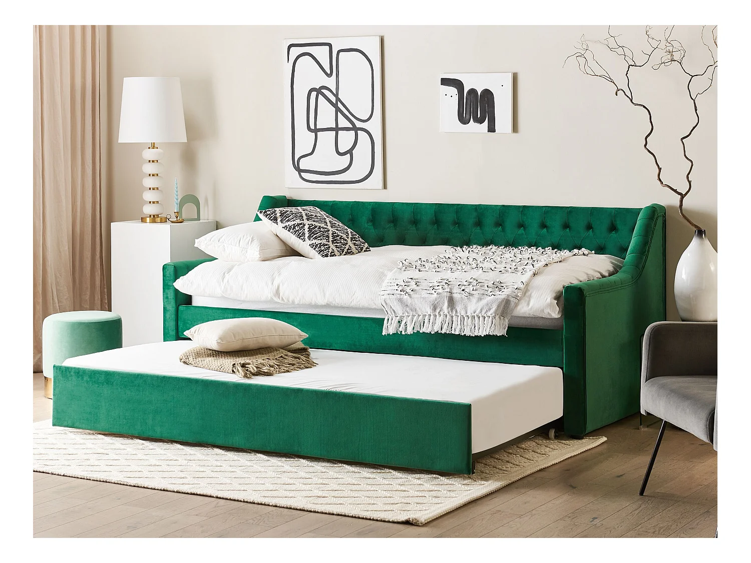 Platzsparendes Tagesbett Samtstoff smaragdgrün 90 x 200 cm Lattenrost Montargis