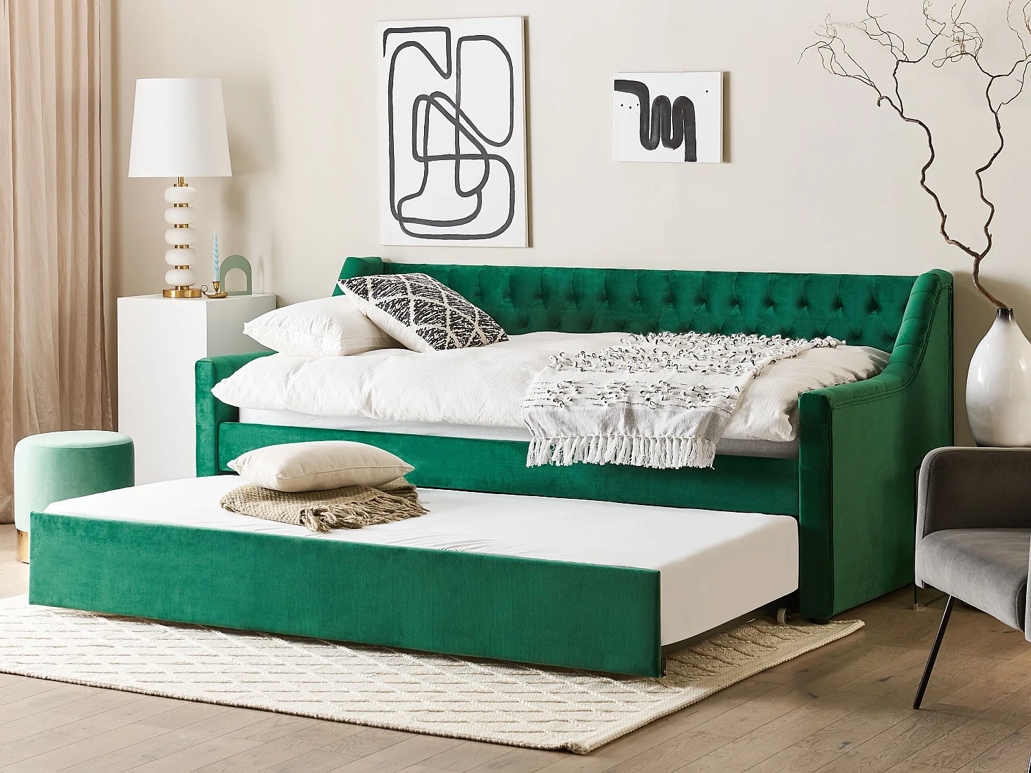 Cama gavetão Veludo MONTARGIS 90 x 200 cm Verde esmeralda