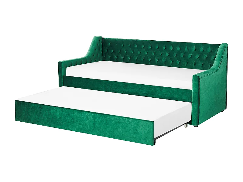 Cama gavetão Veludo MONTARGIS 90 x 200 cm Verde esmeralda
