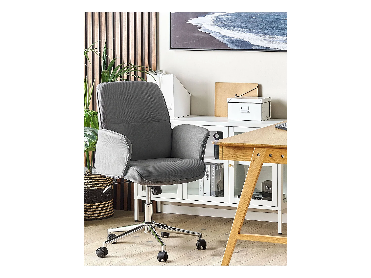 Bürostuhl Stoff grau höhenverstellbar mit Armlehnen bremsbaren Rollen Ravishing