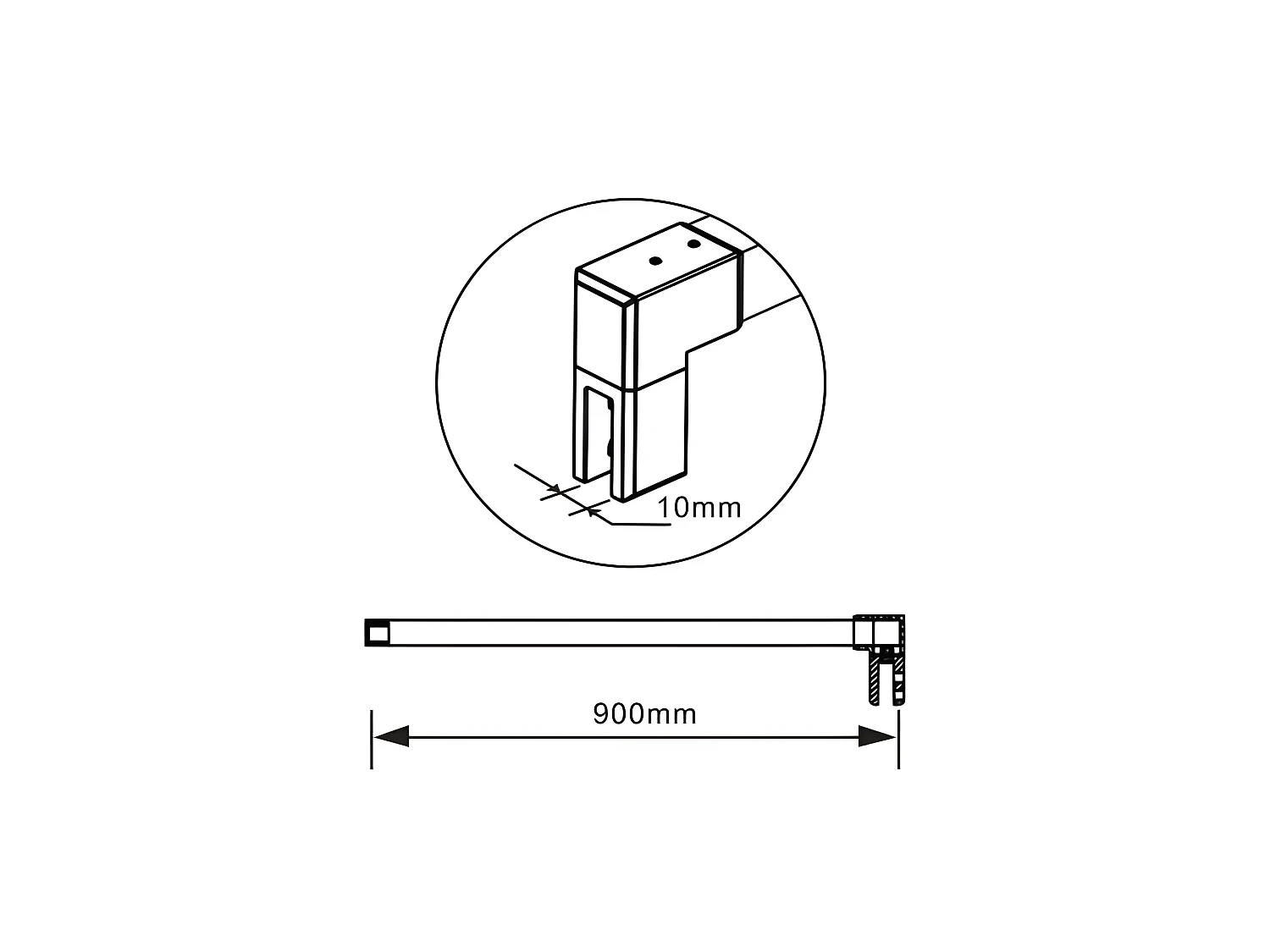 Barre de stabilisation 90cm pour douche à l'italienne, barre de fixation carrée avec la finition chromée, la pince tournée