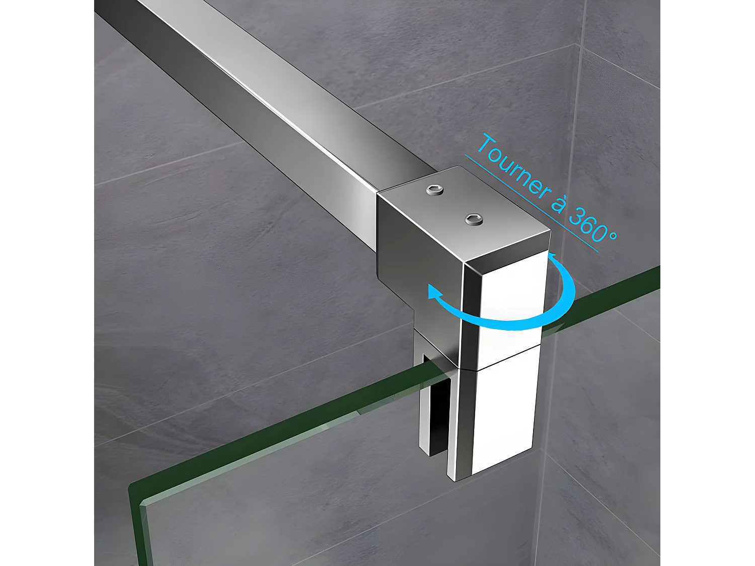 Barre de stabilisation 90cm pour douche à l'italienne, barre de fixation carrée avec la finition chromée, la pince tournée