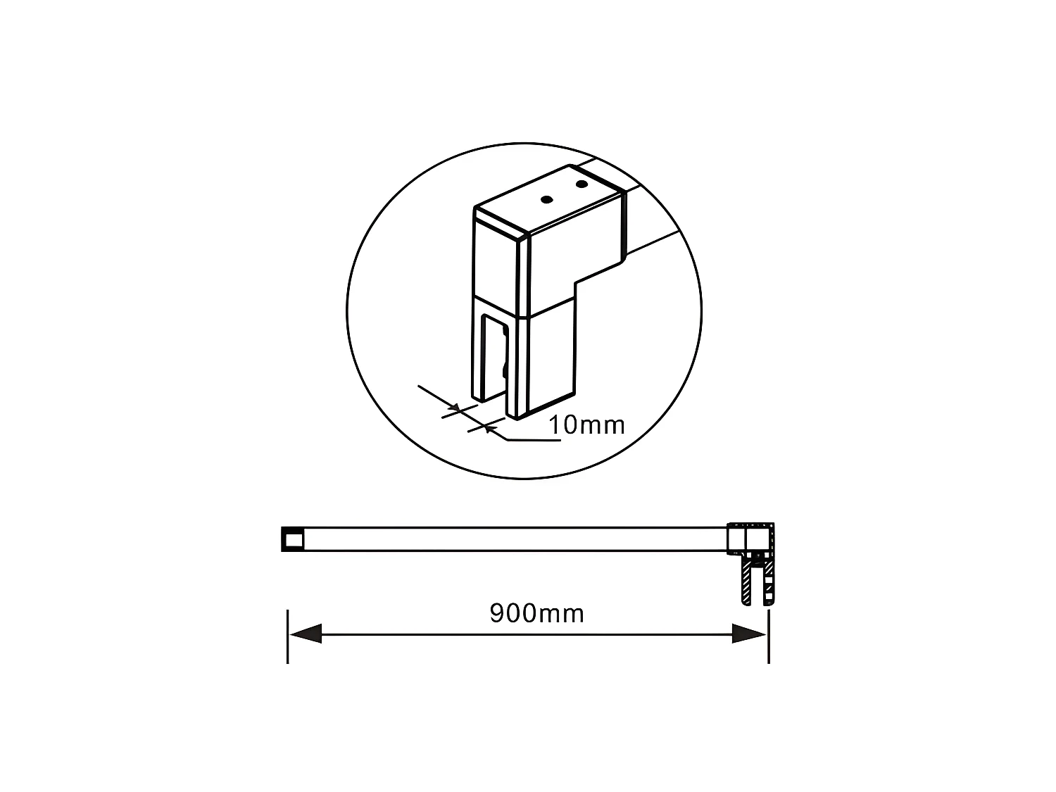 Barre de stabilisation 90cm pour douche à l'italienne, barre de fixation carrée avec la finition chromée, la pince tournée