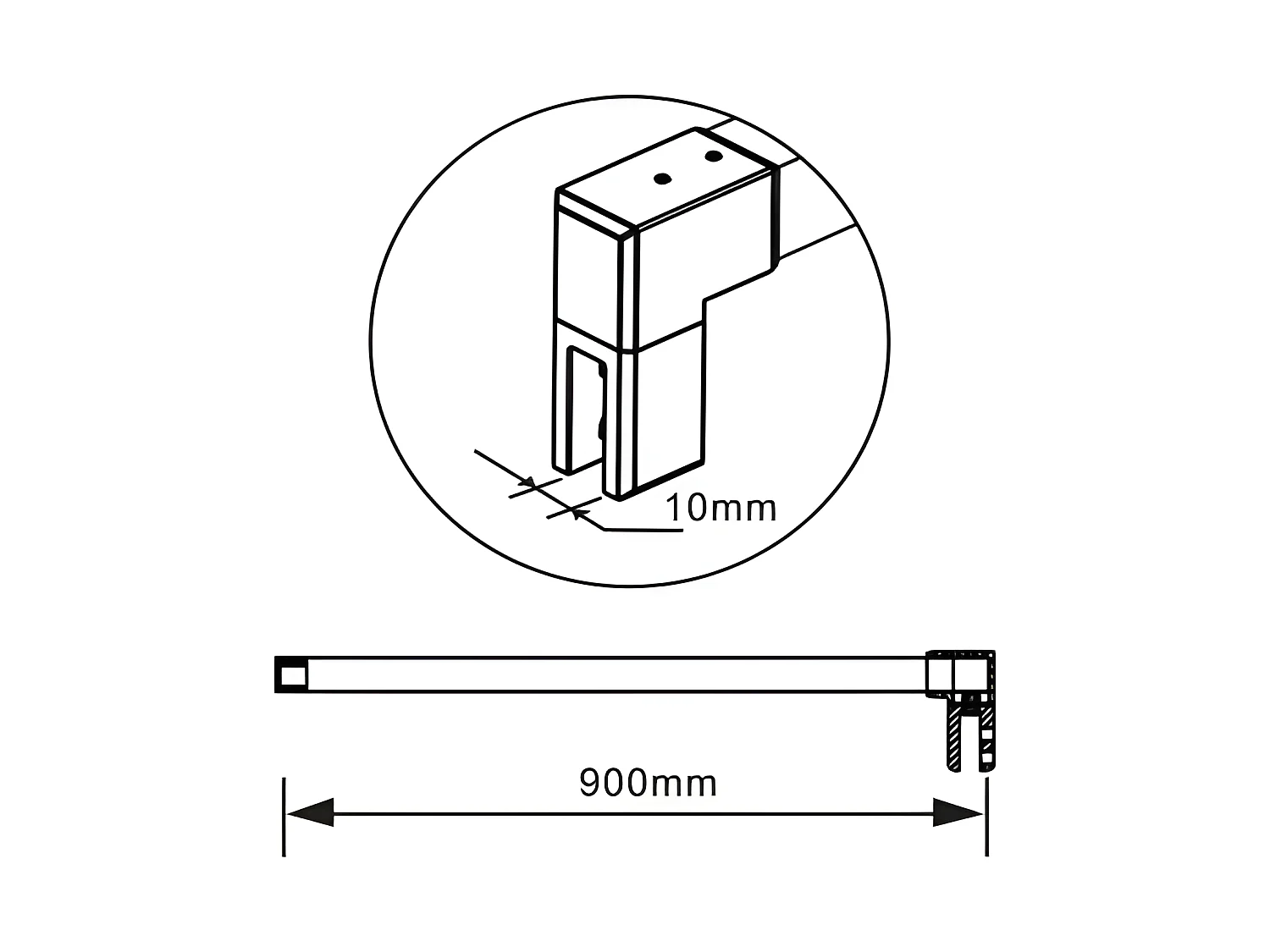 Barre de stabilisation 90cm pour douche à l'italienne, barre de fixation carrée avec la finition NOIR MAT, la pince tournée