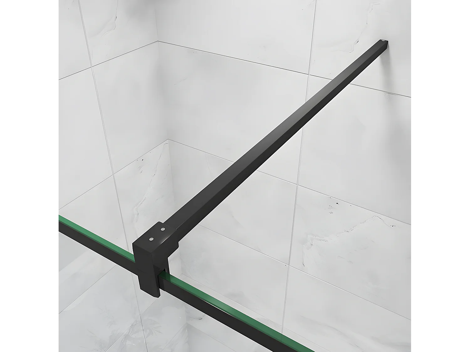 Barre de stabilisation 90cm pour douche à l'italienne, barre de fixation carrée avec la finition NOIR MAT, la pince tournée