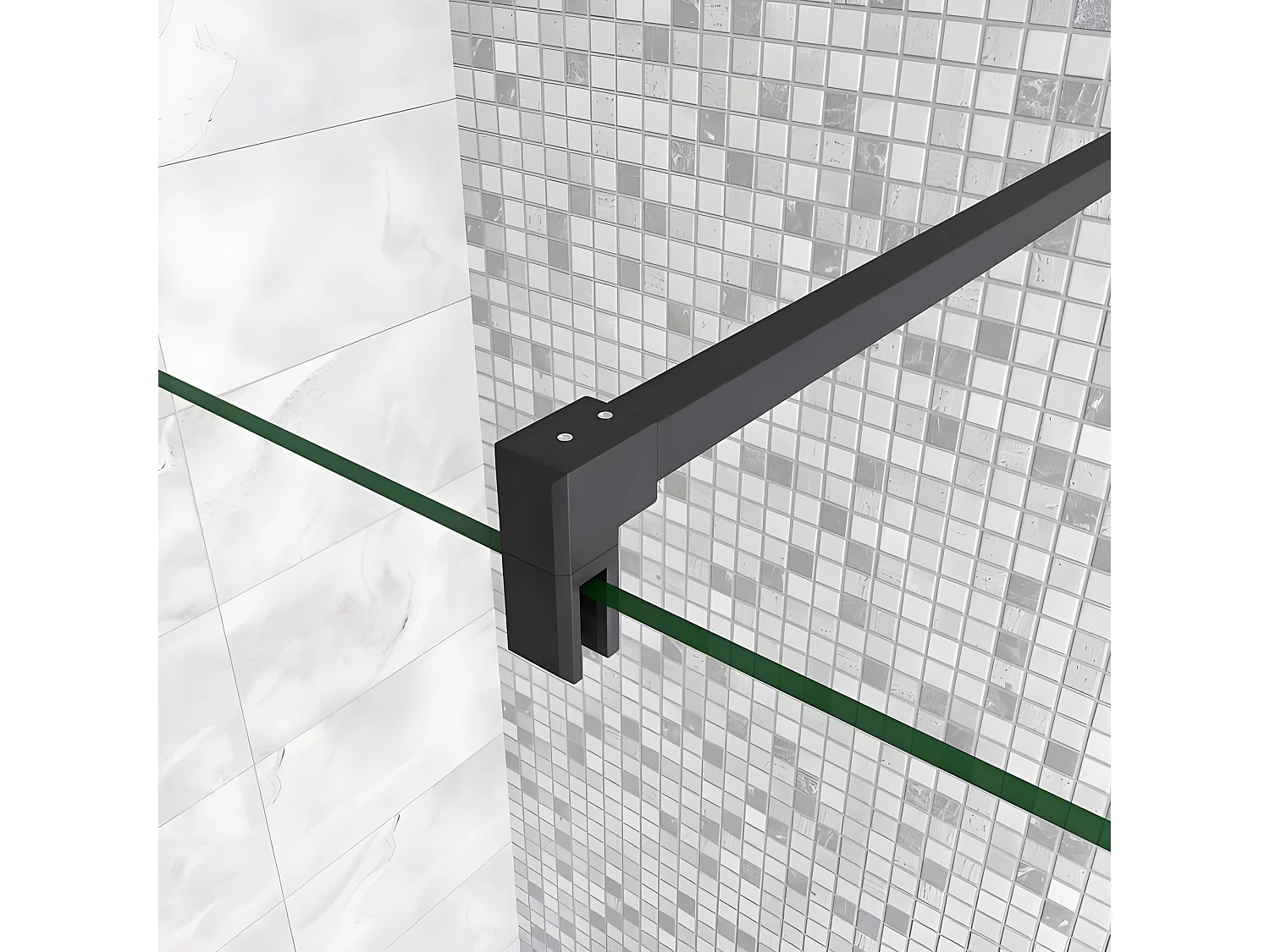 Barre de stabilisation 90cm pour douche à l'italienne, barre de fixation carrée avec la finition NOIR MAT, la pince tournée