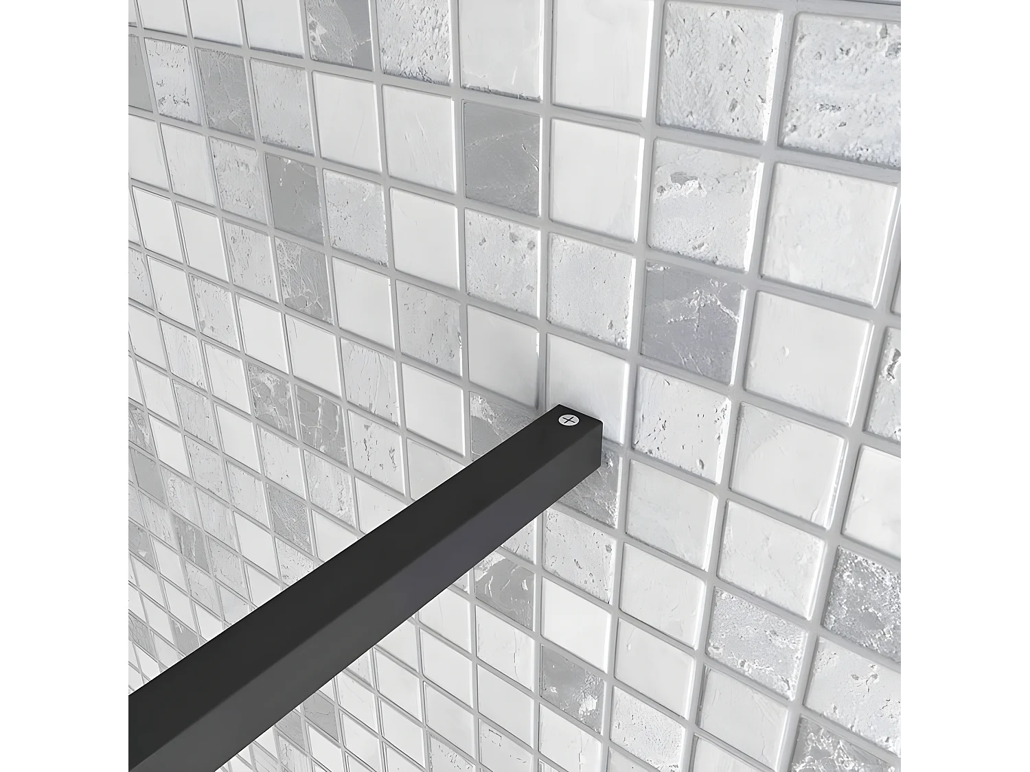 Barre de stabilisation 90cm pour douche à l'italienne, barre de fixation carrée avec la finition NOIR MAT, la pince tournée