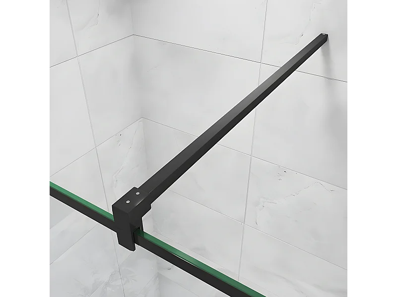 Barre de stabilisation 90cm pour douche à l'italienne, barre de fixation carrée avec la finition NOIR MAT, la pince tournée