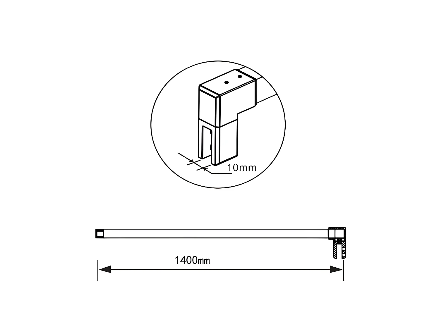 Barre de stabilisation 140cm pour douche à l'italienne, barre de fixation carrée avec la finition chromée, la pince tournée