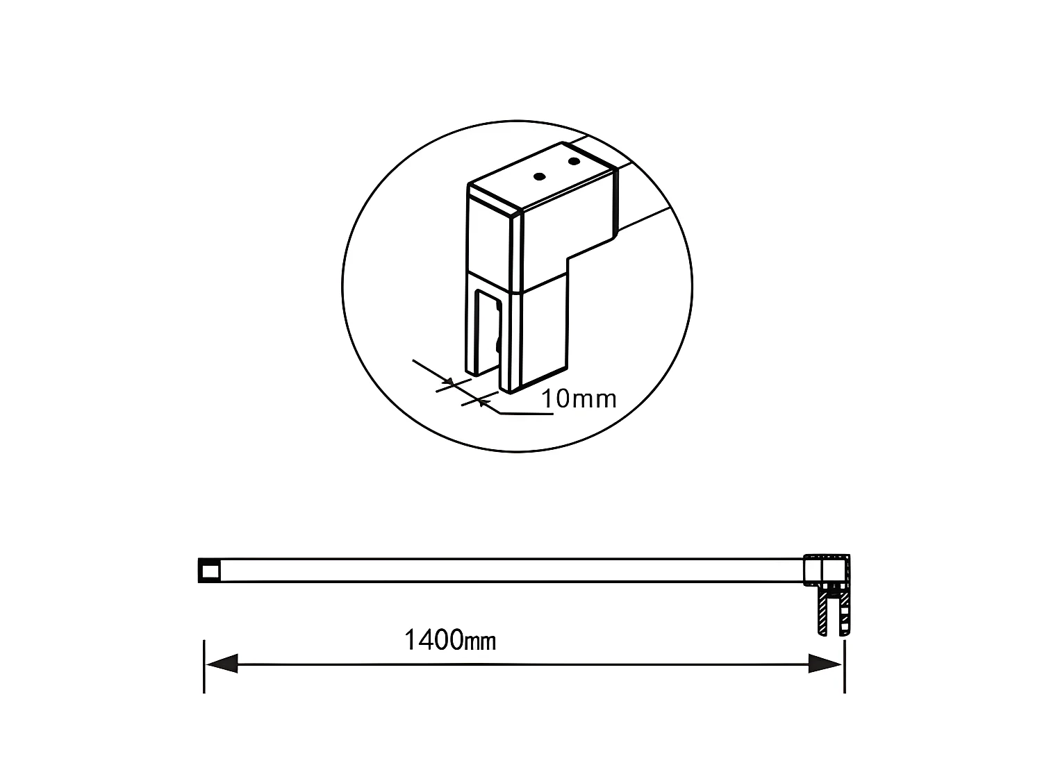 Barre de stabilisation 140cm pour douche à l'italienne, barre de fixation carrée avec la finition chromée, la pince tournée