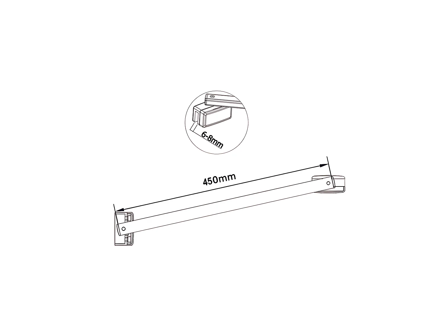 Barre de stabilisation 450mm pour douche à l'italienne, barre de fixation la pince 360°