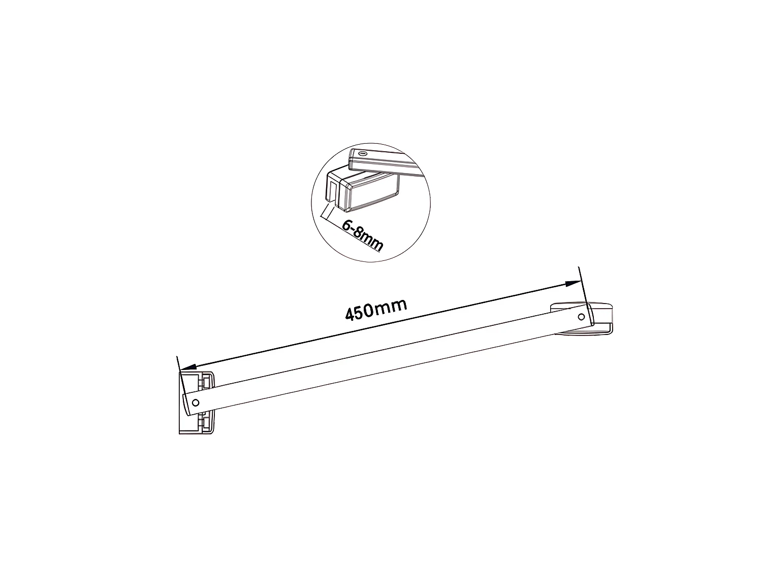 Barre de stabilisation 450mm pour douche à l'italienne, barre de fixation la pince 360°