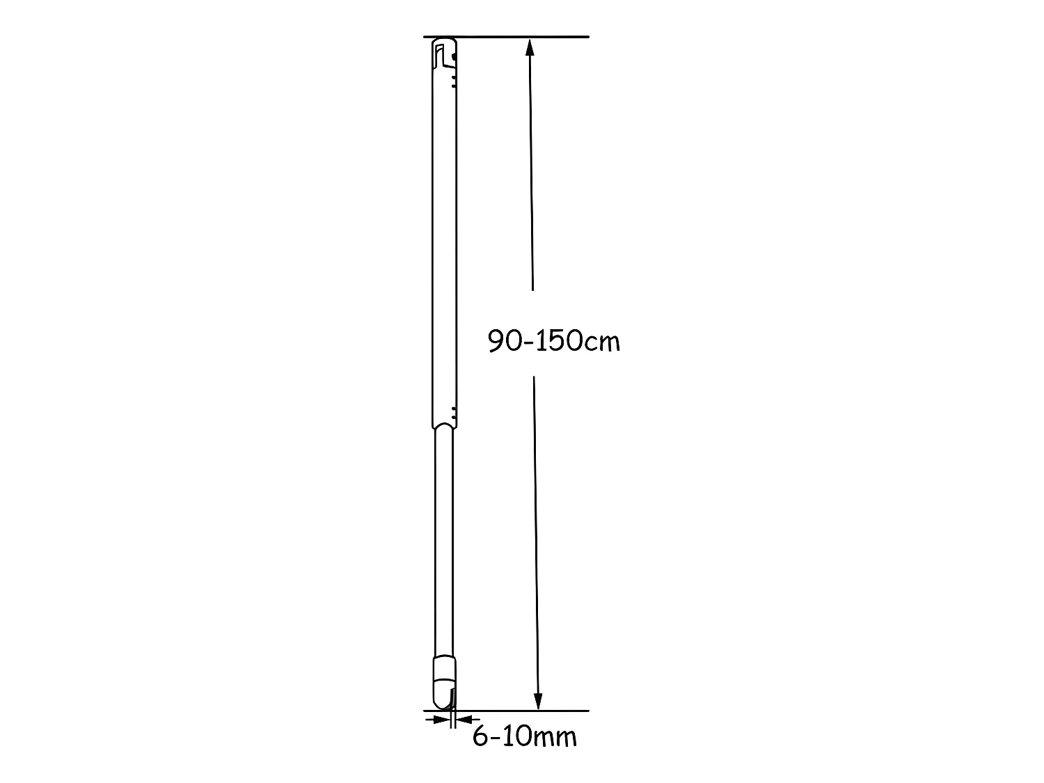 Barre de stabilisation au plafond extensible 90-150cm, barre de fixation cylindrique avec la finition chromée pour douche à l'italienne