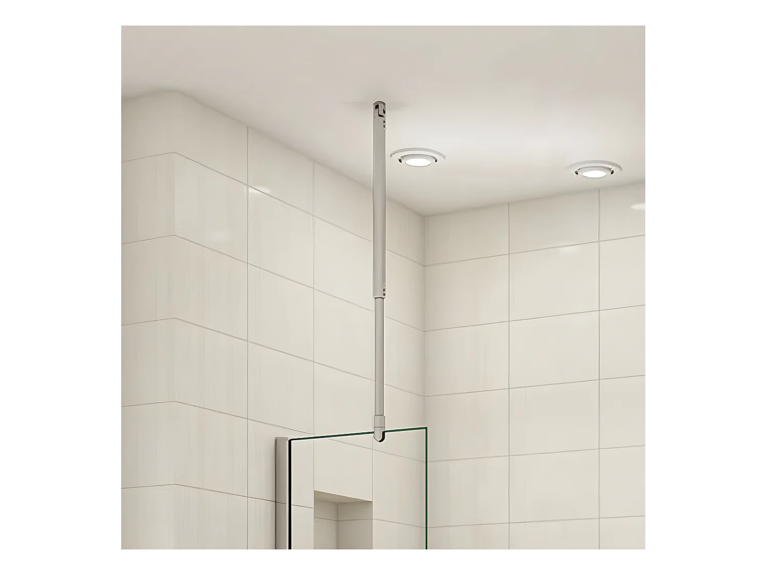 Barre de stabilisation au plafond extensible 90-150cm, barre de fixation cylindrique avec la finition chromée pour douche à l'italienne
