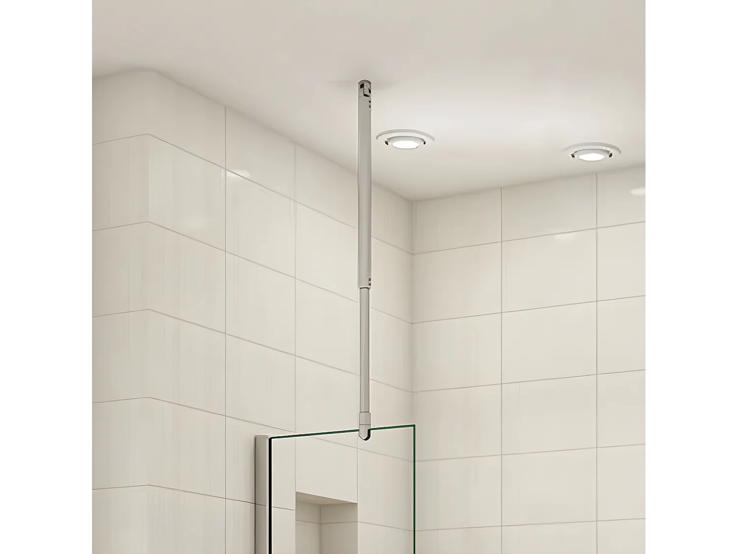 Barre de stabilisation au plafond extensible 90-150cm, barre de fixation cylindrique avec la finition chromée pour douche à l'italienne