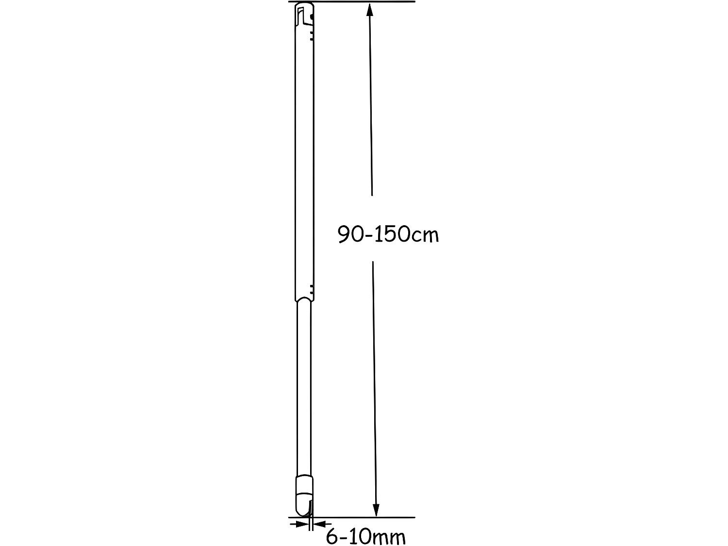 Barre de stabilisation au plafond extensible 90-150cm, barre de fixation cylindrique avec la finition chromée pour douche à l'italienne
