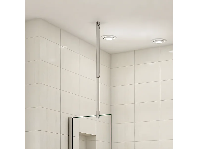 Barre de stabilisation au plafond extensible 90-150cm, barre de fixation cylindrique avec la finition chromée pour douche à l'italienne
