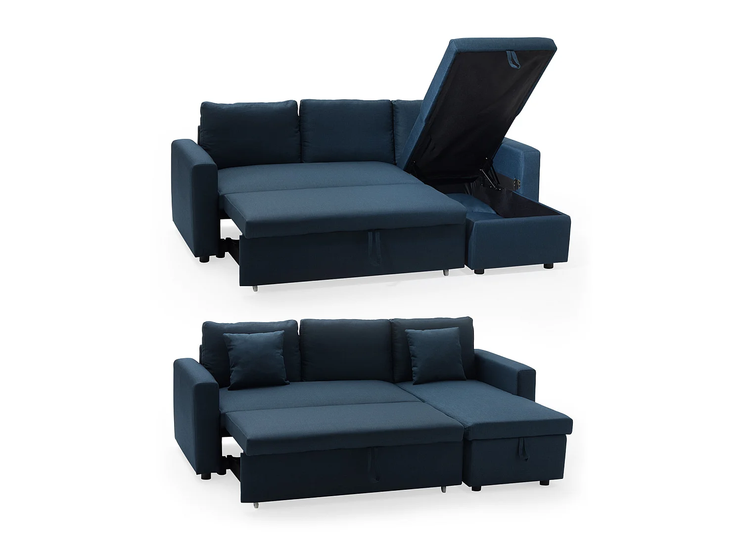 CLARK Divano letto angolare a 3 posti blu