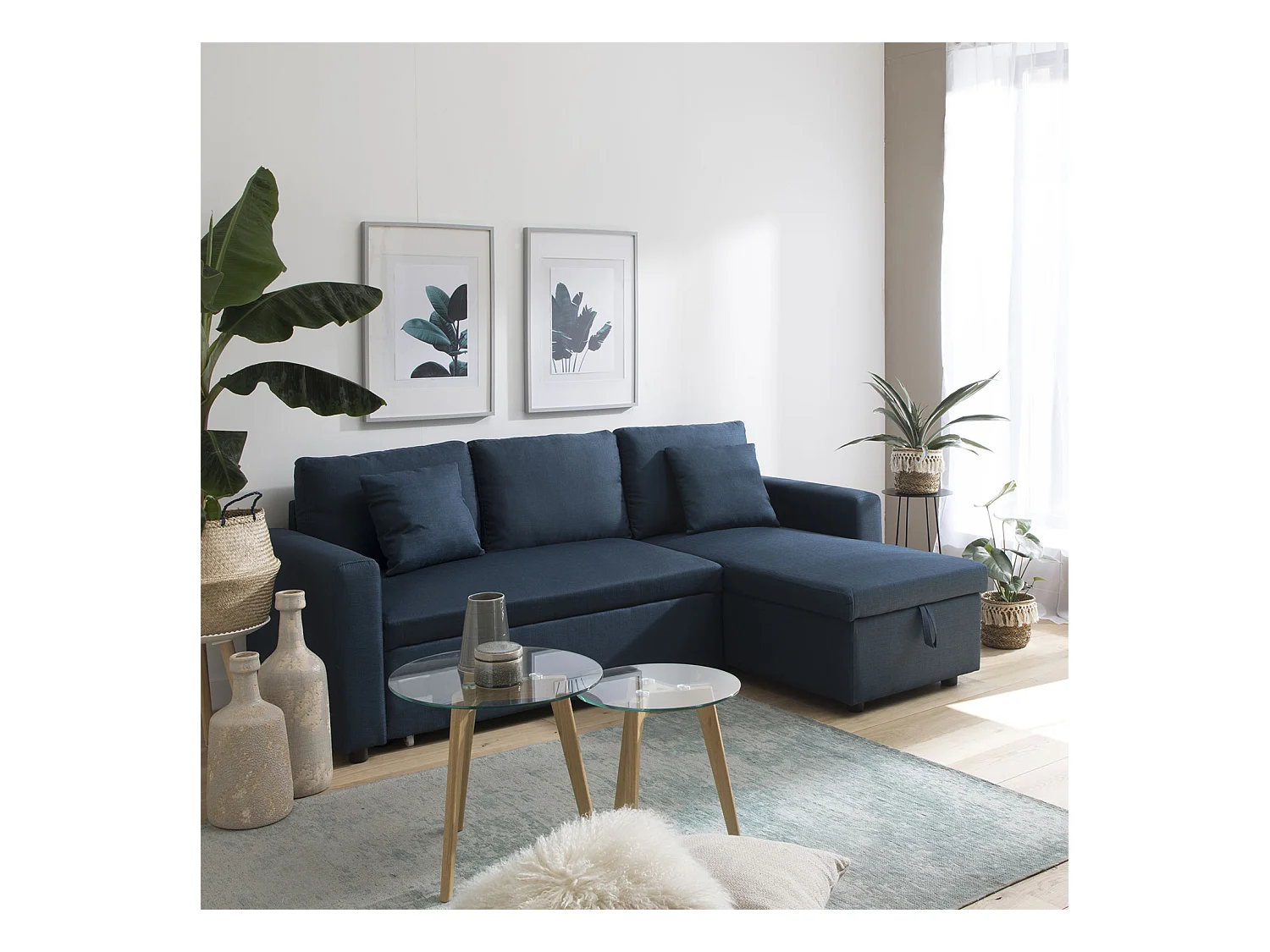 CLARK Divano letto angolare a 3 posti blu