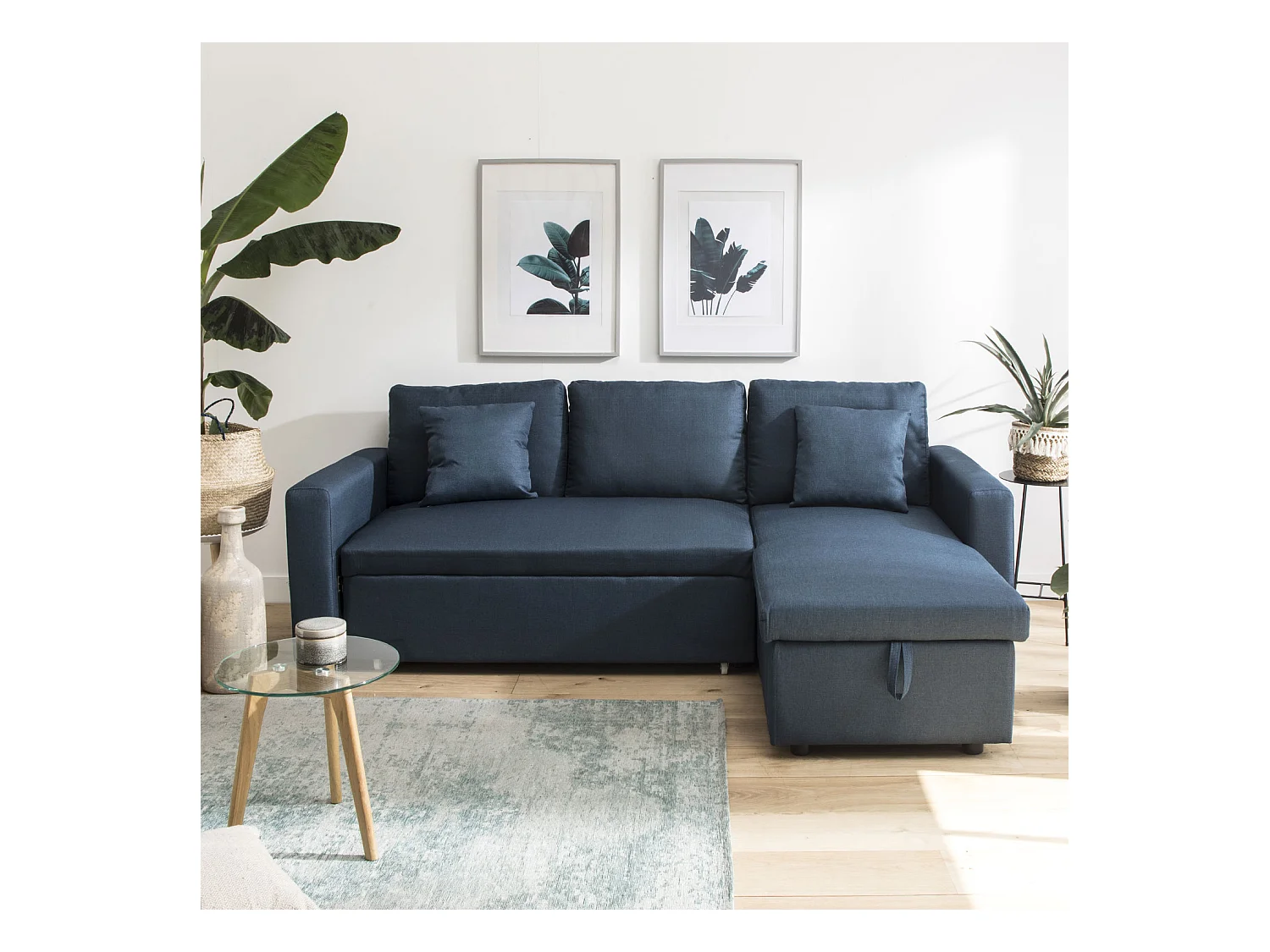 Canapé d'angle convertible CLARK 3 places bleu - HAPPY GARDEN