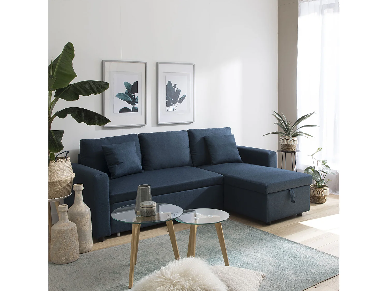 Canapé d'angle convertible CLARK 3 places bleu - HAPPY GARDEN