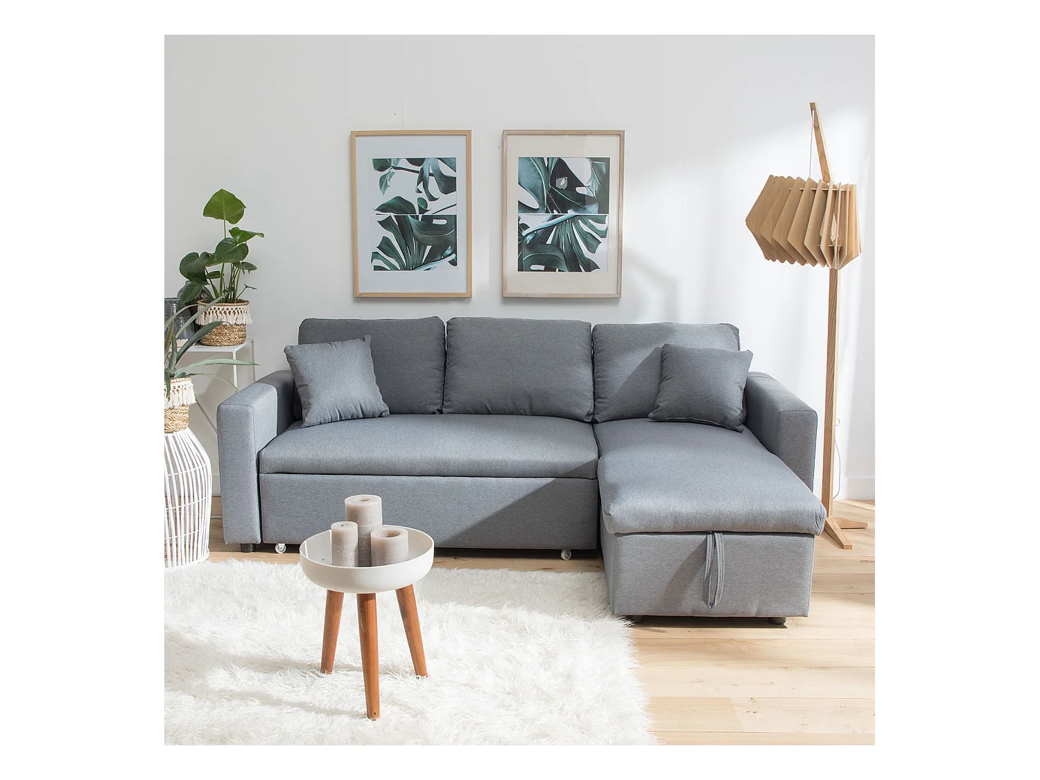 Canapé d'angle convertible CLARK 3 places gris - HAPPY GARDEN