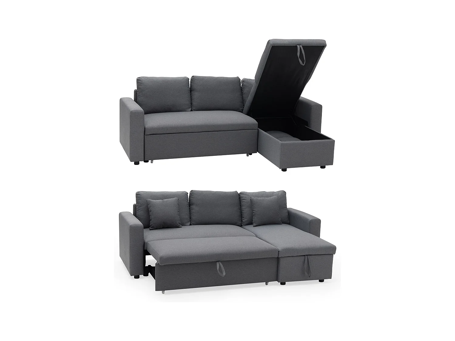 Canapé d'angle convertible CLARK 3 places gris - HAPPY GARDEN