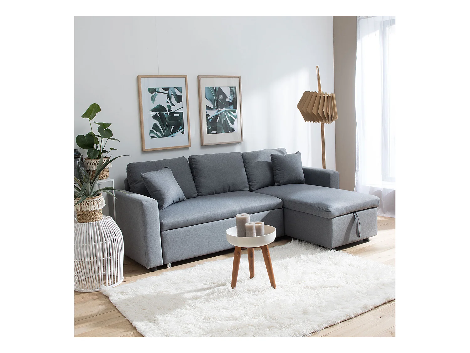 Canapé d'angle convertible CLARK 3 places gris - HAPPY GARDEN