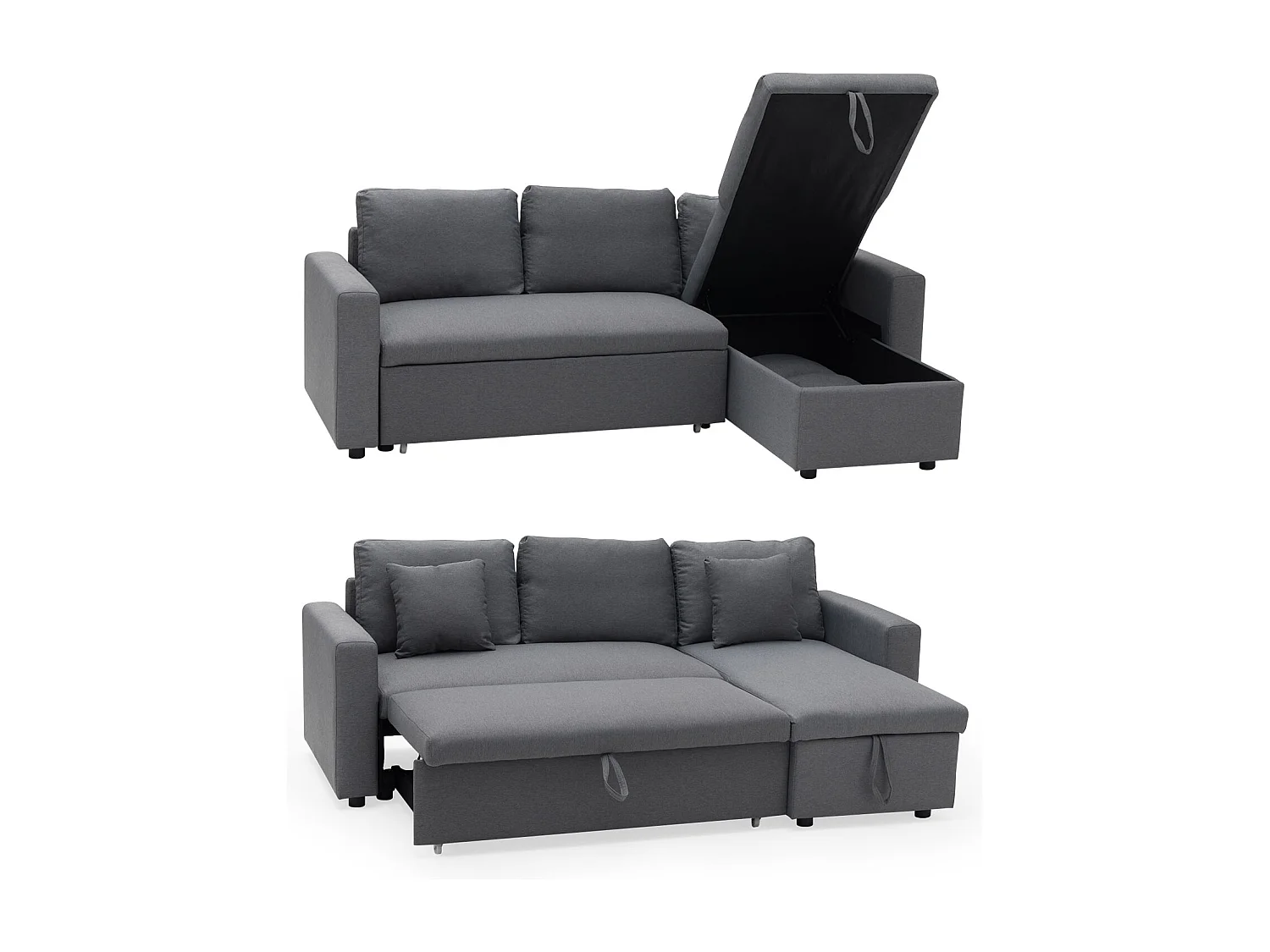 Canapé d'angle convertible CLARK 3 places gris - HAPPY GARDEN