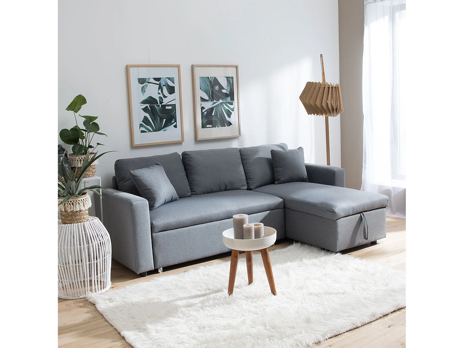 Canapé d'angle convertible CLARK 3 places gris - HAPPY GARDEN