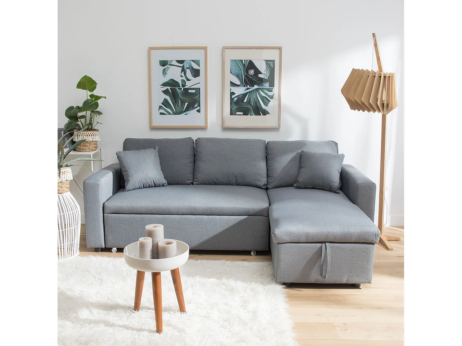 Canapé d'angle convertible CLARK 3 places gris - HAPPY GARDEN