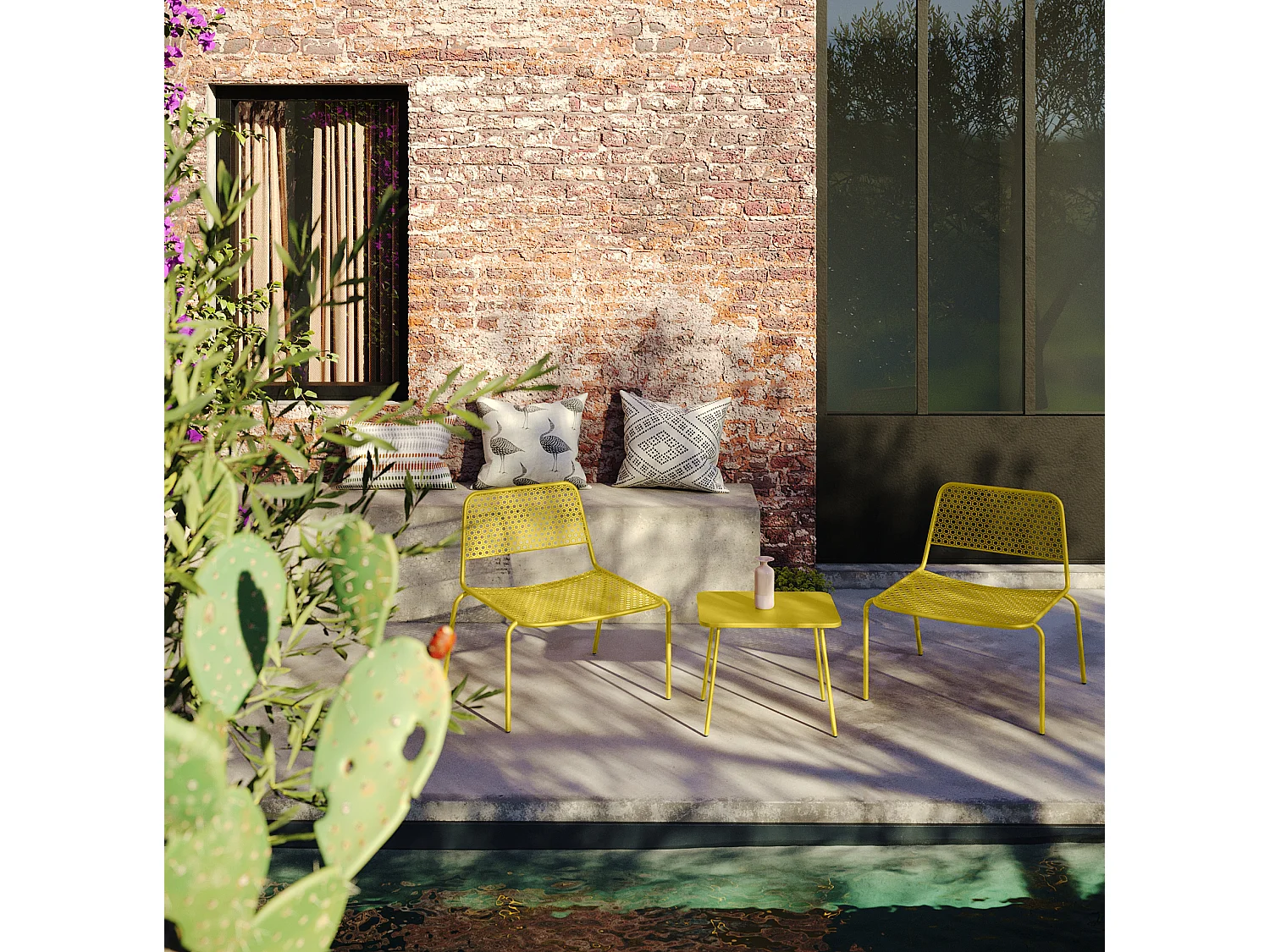 Set De Balcon 2 Places Sakura Acier Jaune Solaire