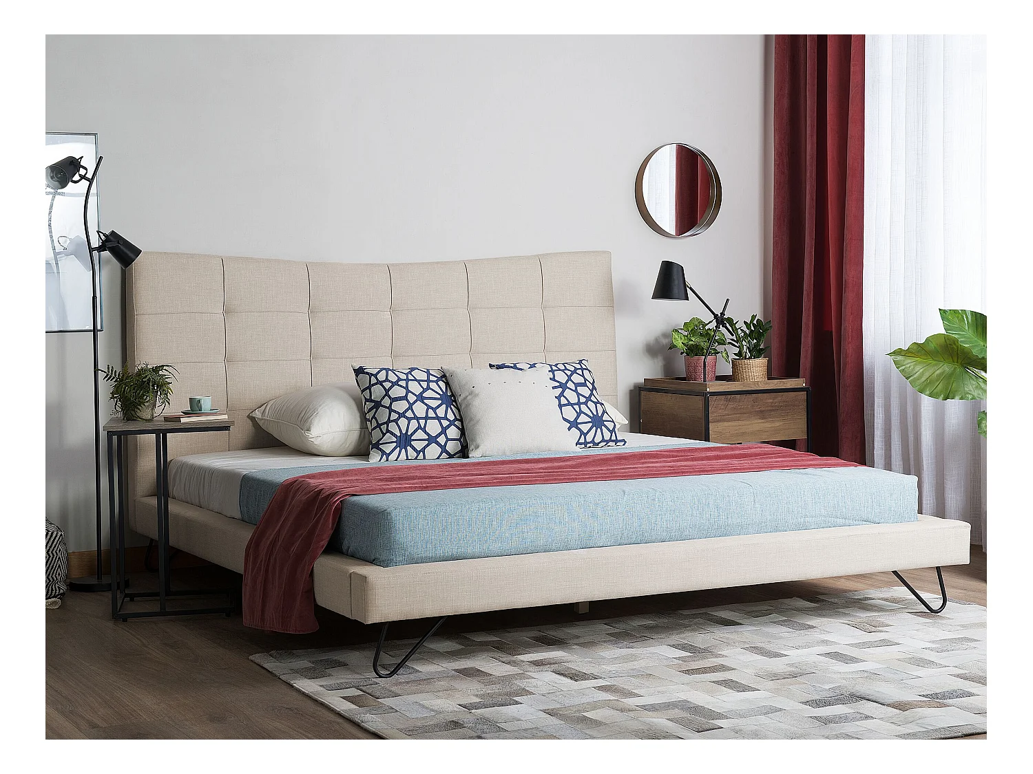 Lit avec sommier Tissu LANNION 160 x 200 cm Beige clair