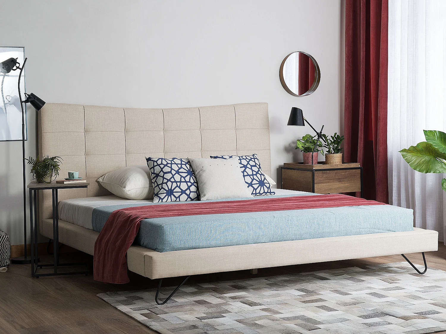 Lit avec sommier Tissu LANNION 160 x 200 cm Beige clair