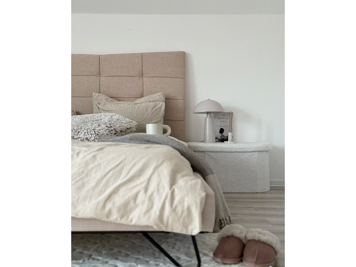 Bed Fabric LANNION 160 x 200 cm (EU King Size) Light Beige