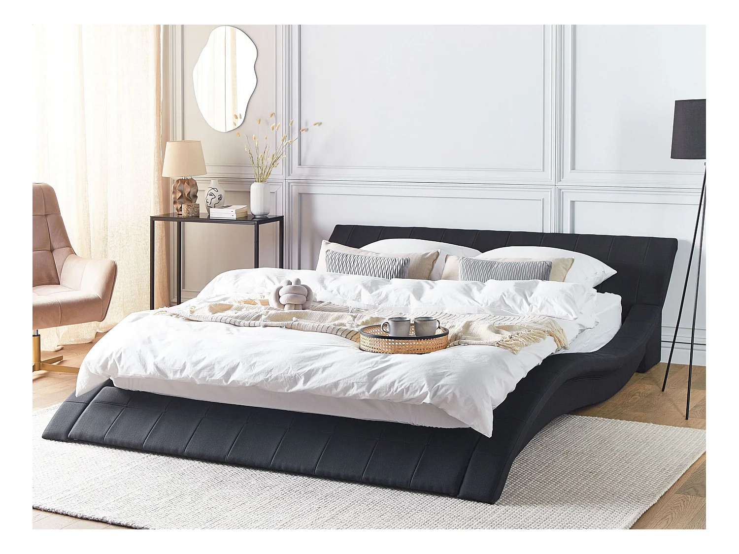 Lit avec sommier Tissu VICHY 180 x 200 cm Noir
