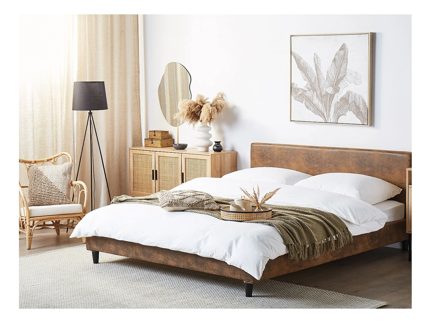 Lit avec sommier Cuir PU FITOU 180 x 200 cm Marron