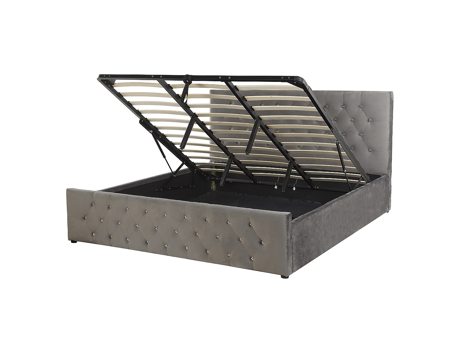 Cama con almacenaje Terciopelo AMIENS 180 x 200 cm Gris