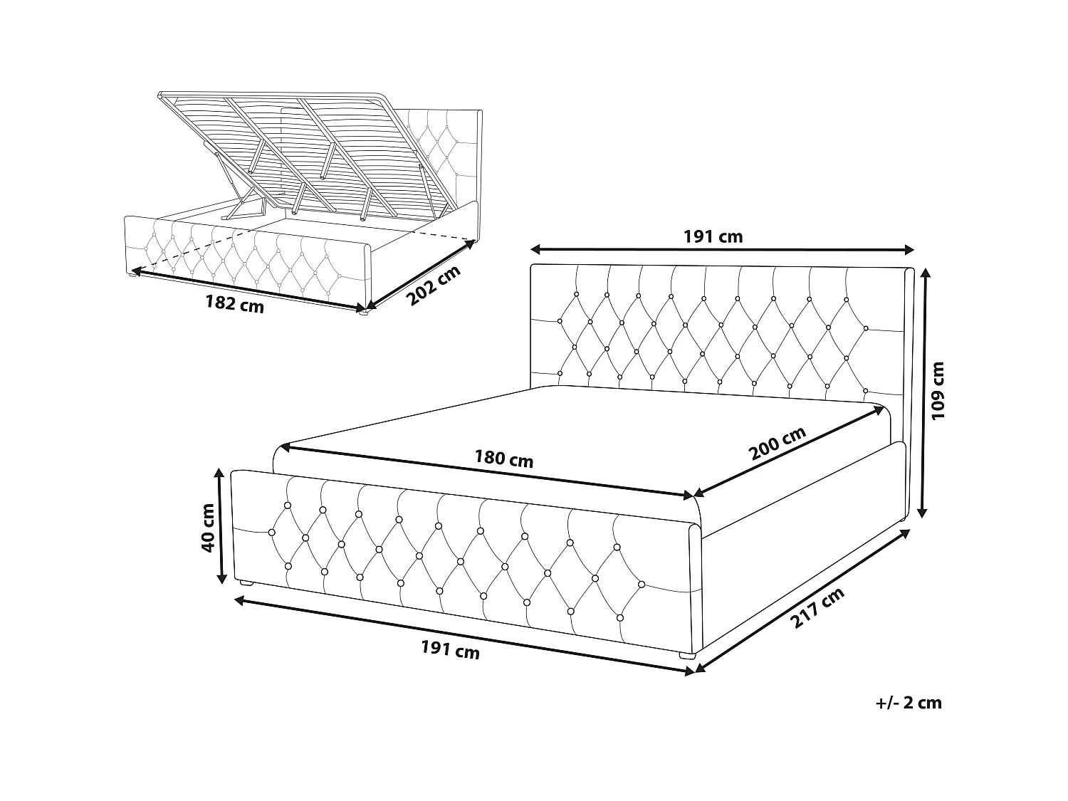 Cama con almacenaje Terciopelo AMIENS 180 x 200 cm Gris
