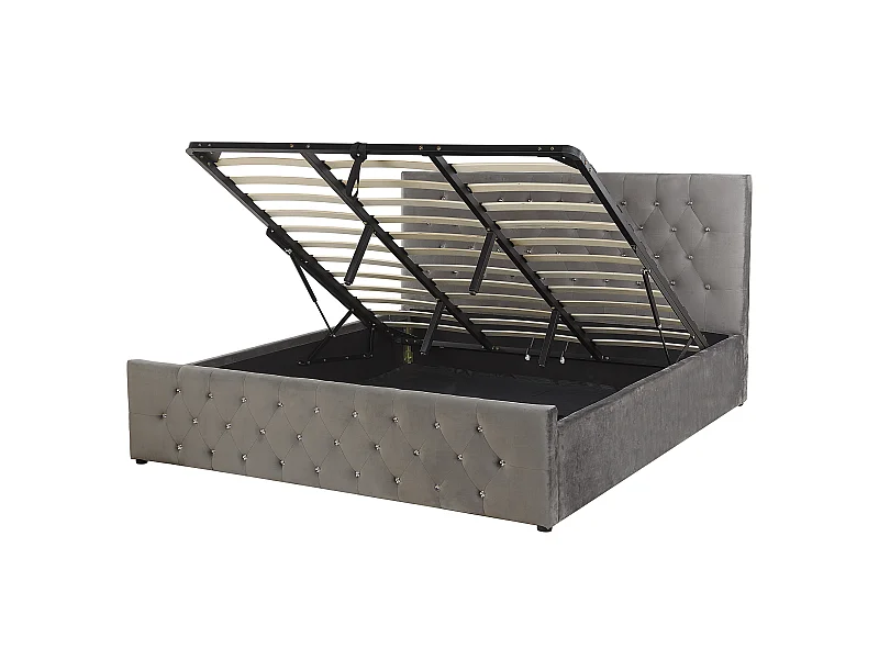 Cama baú Veludo AMIENS 180 x 200 cm Cinzento