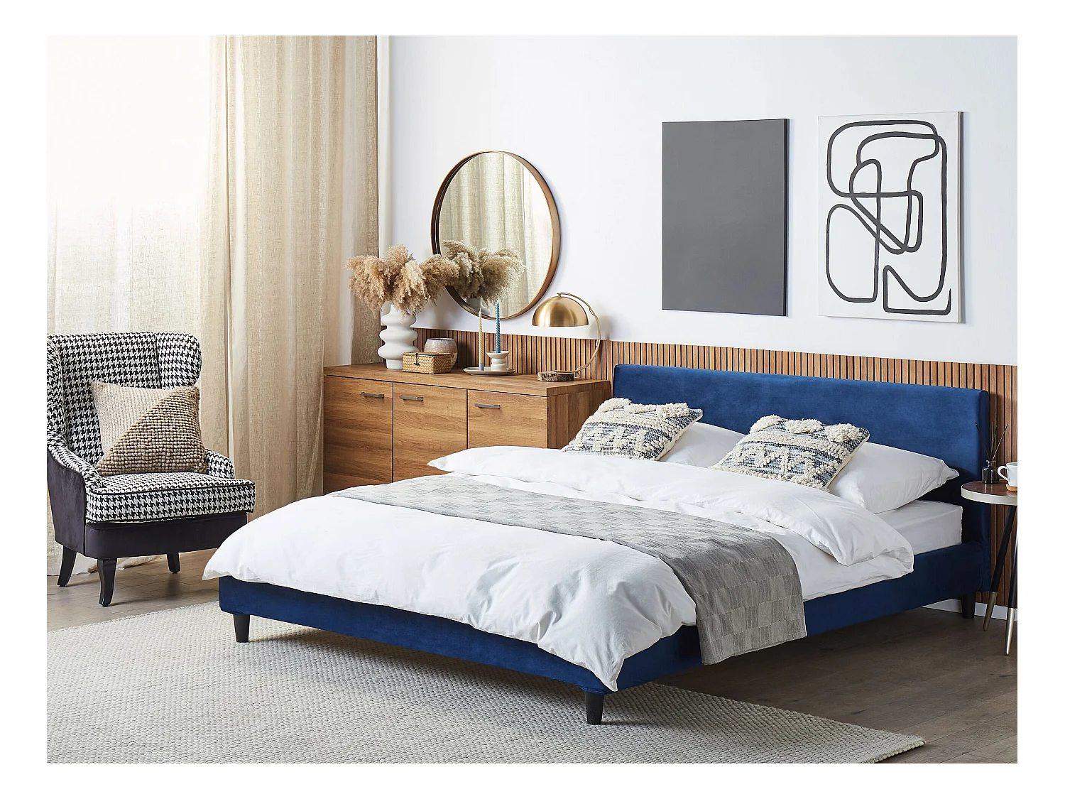 Lit avec sommier Velours FITOU 180 x 200 cm Bleu foncé