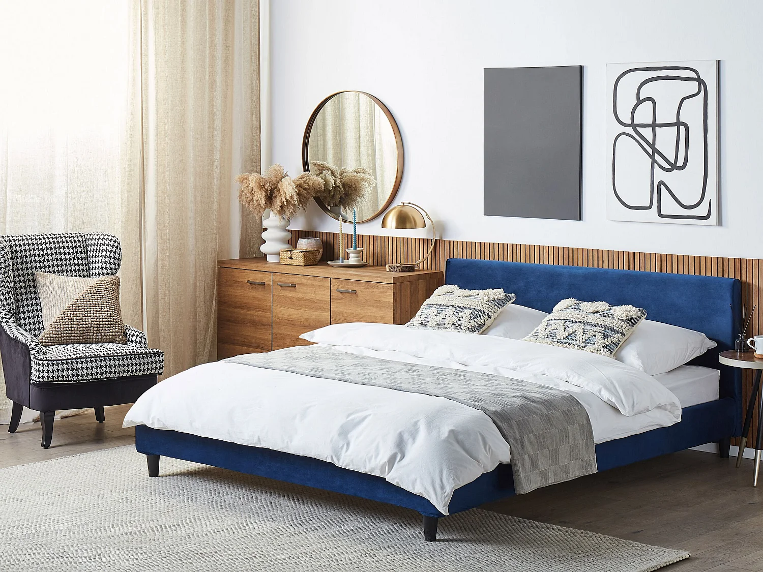 Lit avec sommier Velours FITOU 180 x 200 cm Bleu foncé