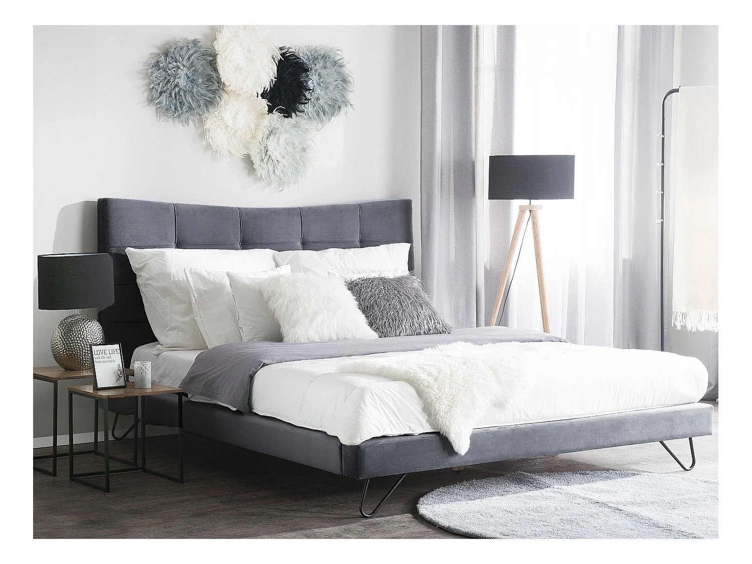 Lit avec sommier Velours LANNION 180 x 200 cm Gris foncé