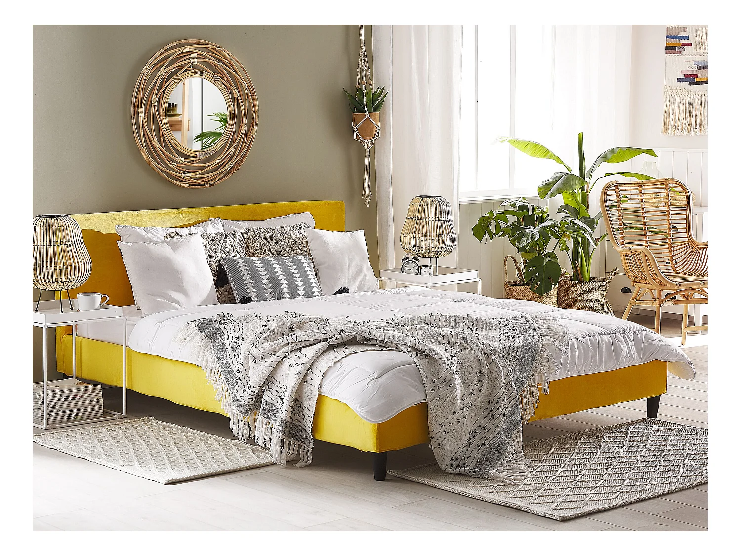 Cama Terciopelo FITOU 180 x 200 cm Amarillo