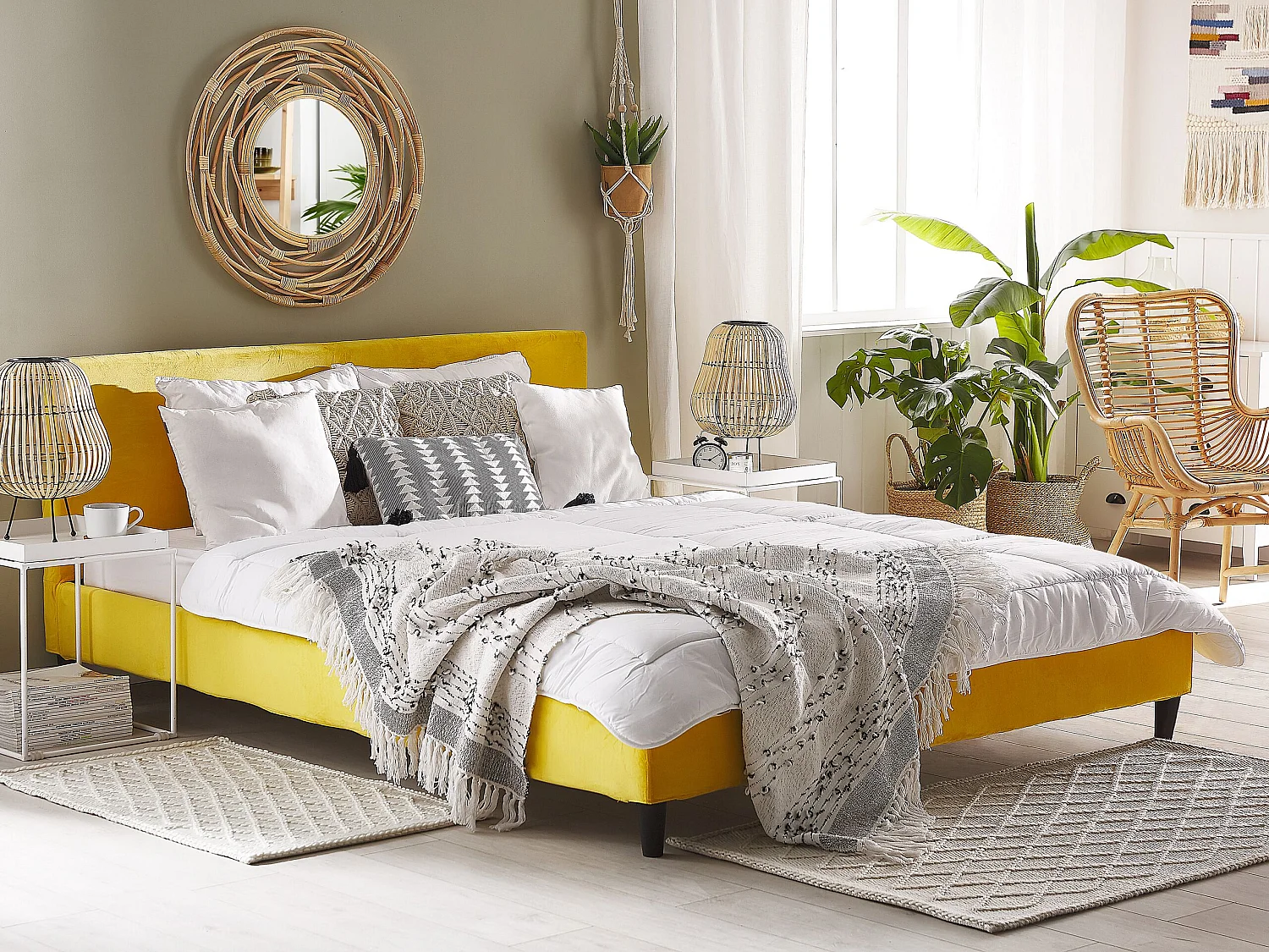 Lit avec sommier Velours FITOU 180 x 200 cm Jaune