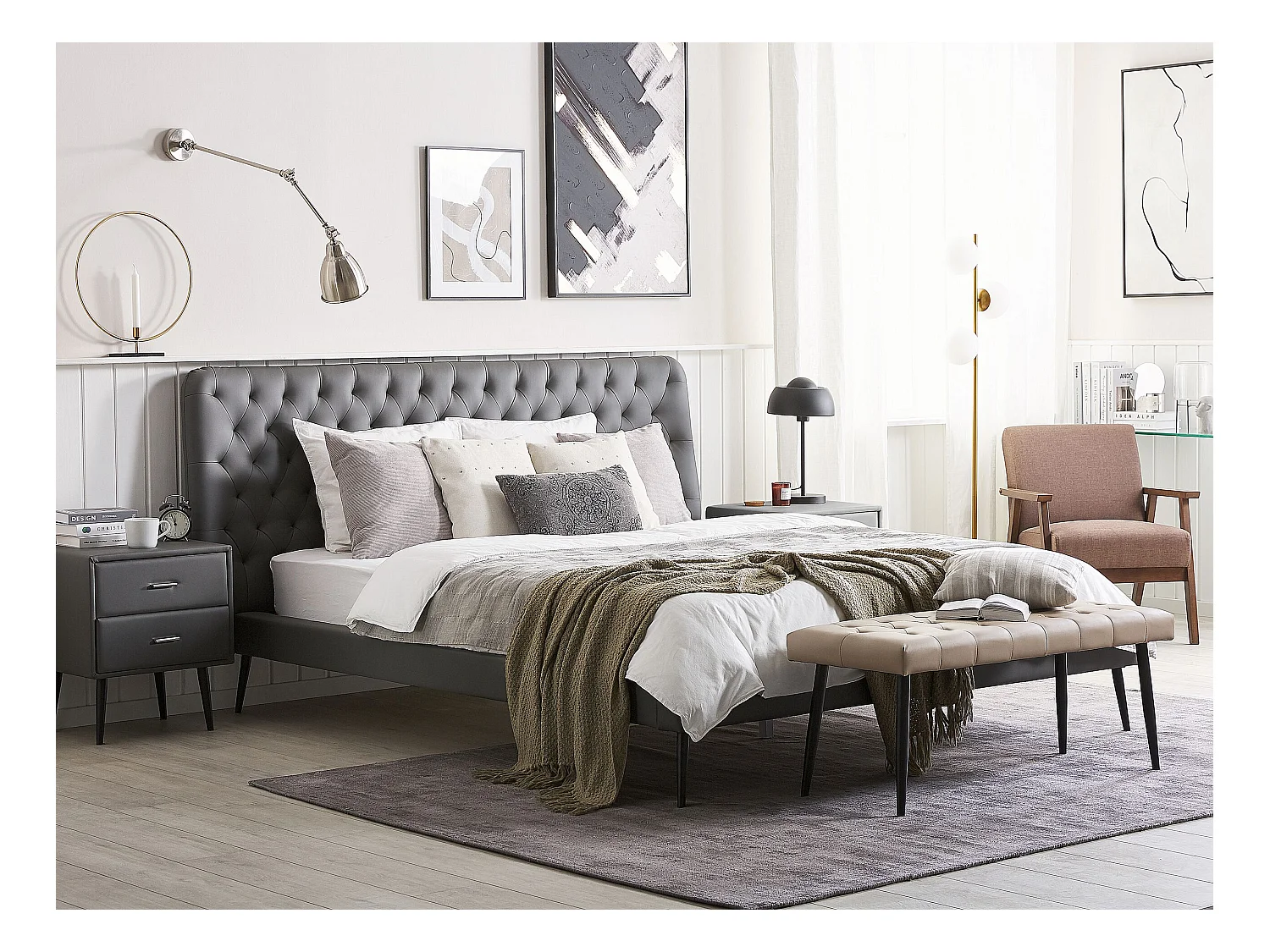 Lit avec sommier Cuir PU ESSONNE 180 x 200 cm Gris