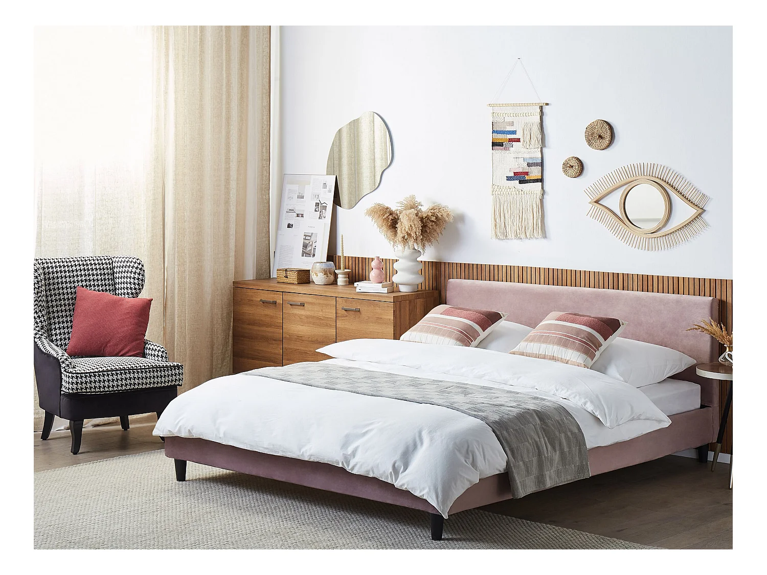 Modernes Doppelbett abnehmbarer Polsterbezug 180 x 200 cm Samtstoff rosa Fitou